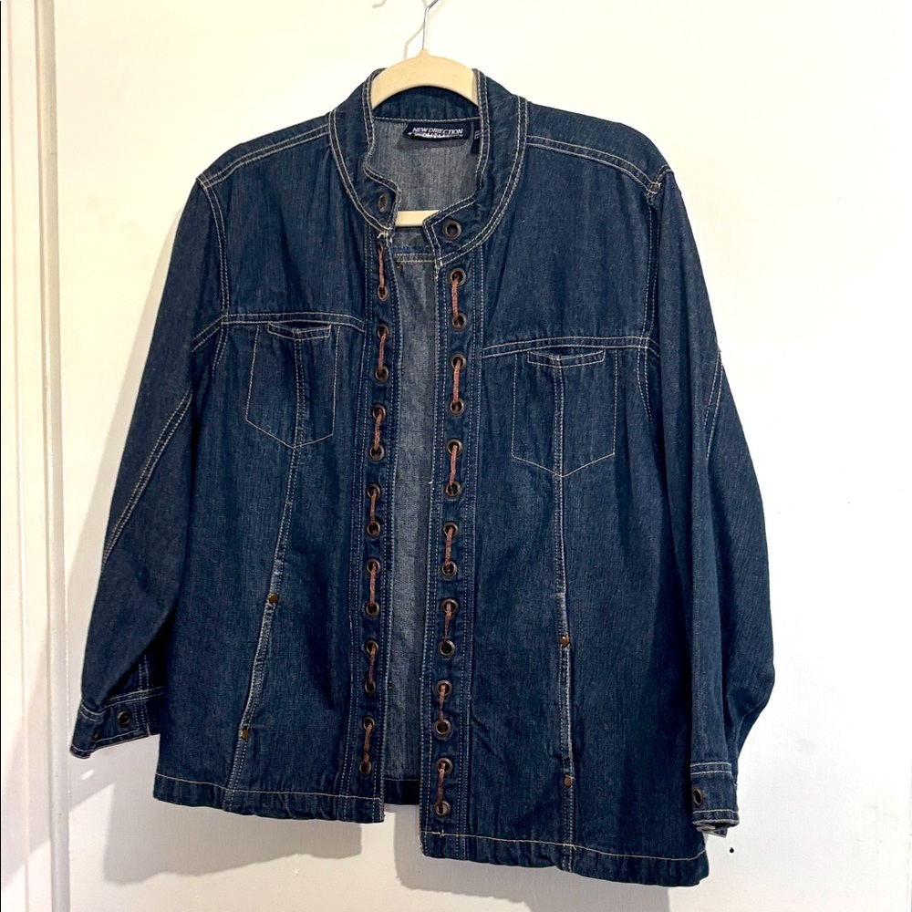 Coldwater Creek Dark Blue Jean Jacket with Brown Accents